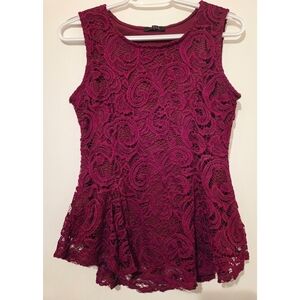Elegant Lace Sleeveless Top - Burgundy
